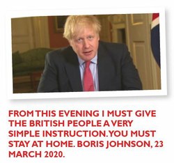 From this evening I must give the British people a very simple instruction. You must stay at home. Boris Johnson, 23 March 2020